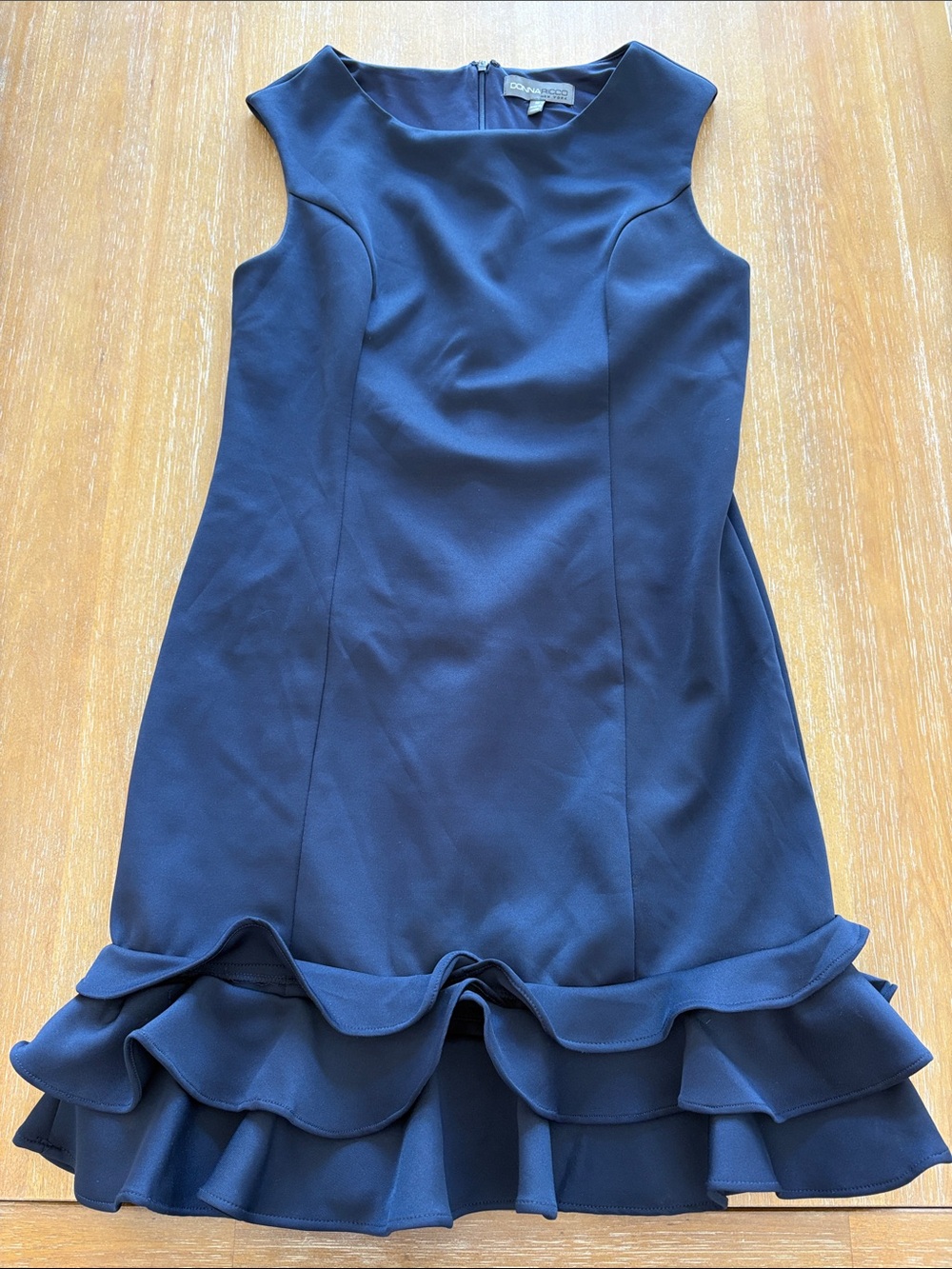 Donna Ricco Navy Sleeveless Ruffle-Hem Cocktail Dress